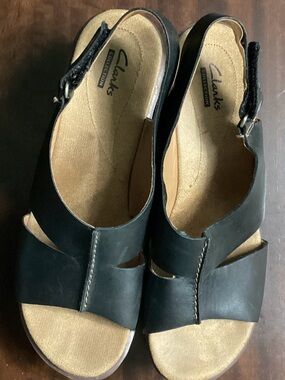 Clarks Annabel Bari/Rosemund Black Leather Open-Toe Slingback Sandals Size 9